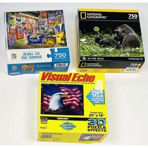 Lot 3 JIGSAW PUZZLES 500pc & 750pc Complete National Geographic Visual Echo EUC